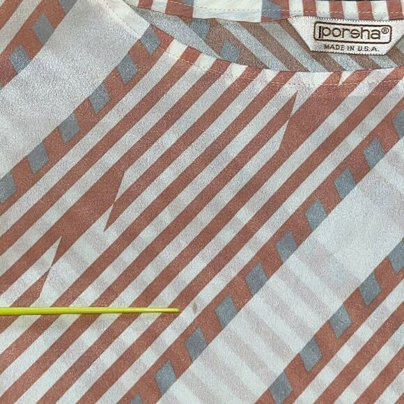 VTG Women’s Porsha Made In USA Orange White Slanted Stripes LS Sheer 70s Retro - Picture 4 of 8